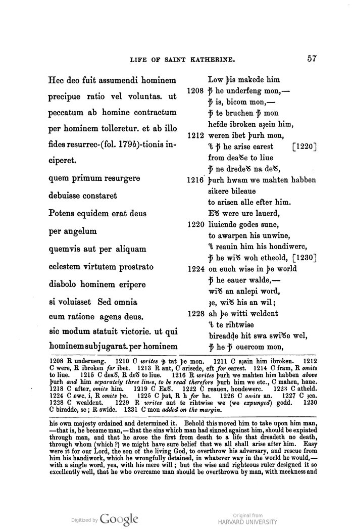 Page from Eugen Einekel's The Life of Saint Katherine showing parallel Latin and English