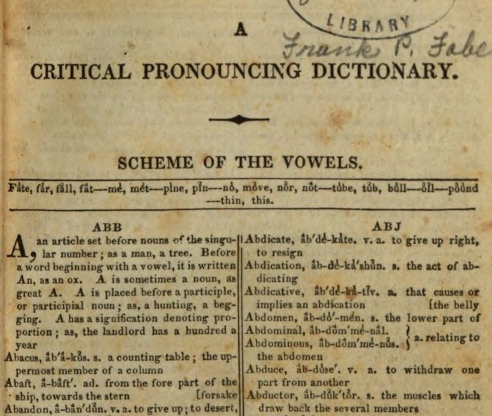 Sample page from A Critical Pronouncing Dictionary